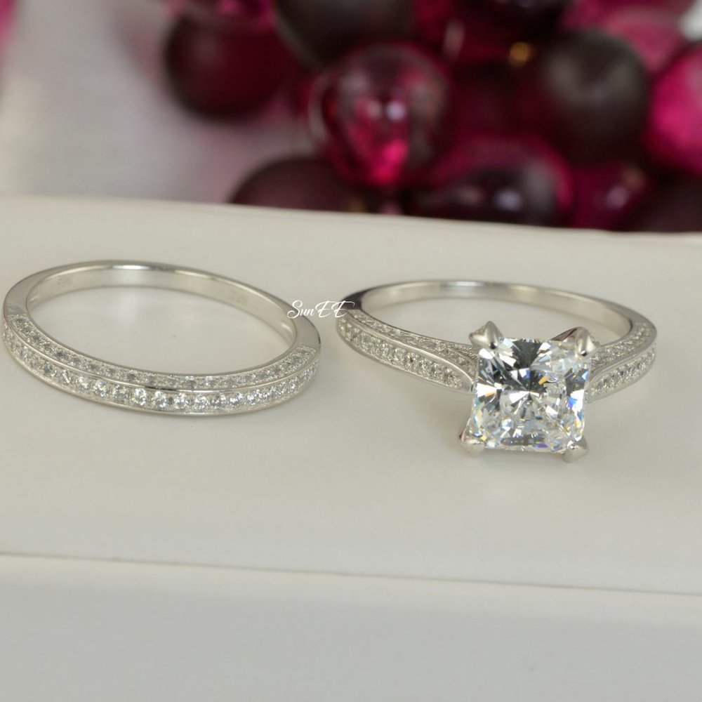 NEW 925 STERLING SILVER PRINCESS CUT ENGAGEMENTWEDDING DIAMOND RING - Picture 5 of 8